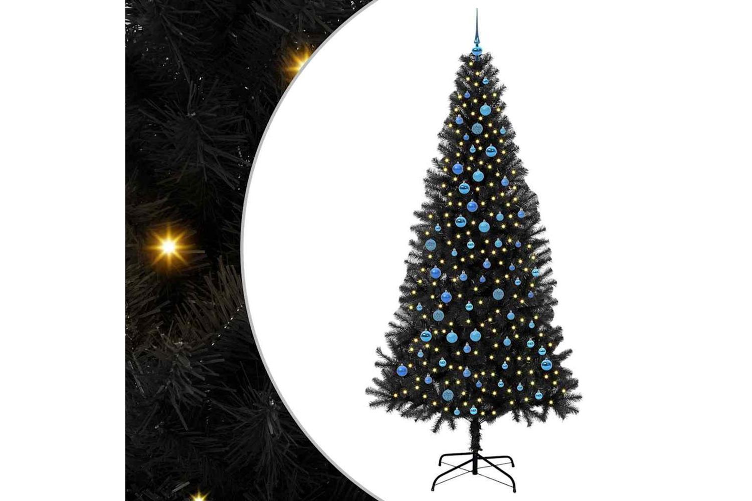 Vidaxl Christmas Tree With 300 Leds With Stand Black 240 Cm Pvc-2
