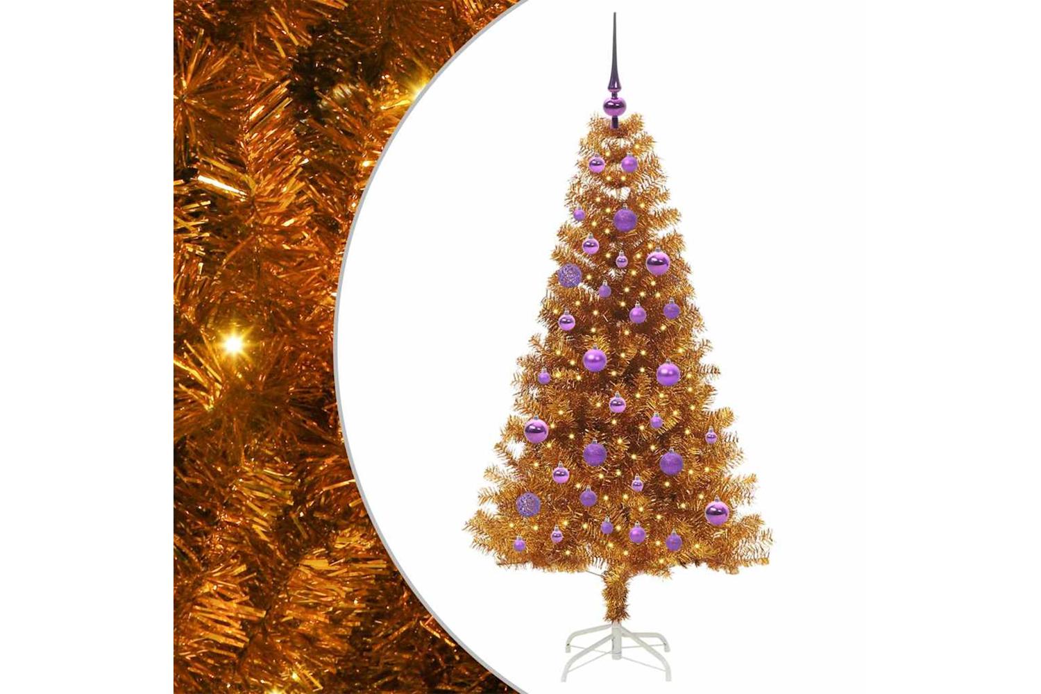 Vidaxl Christmas Tree With 150 Leds With Stand Gold 150 Cm Pet-2