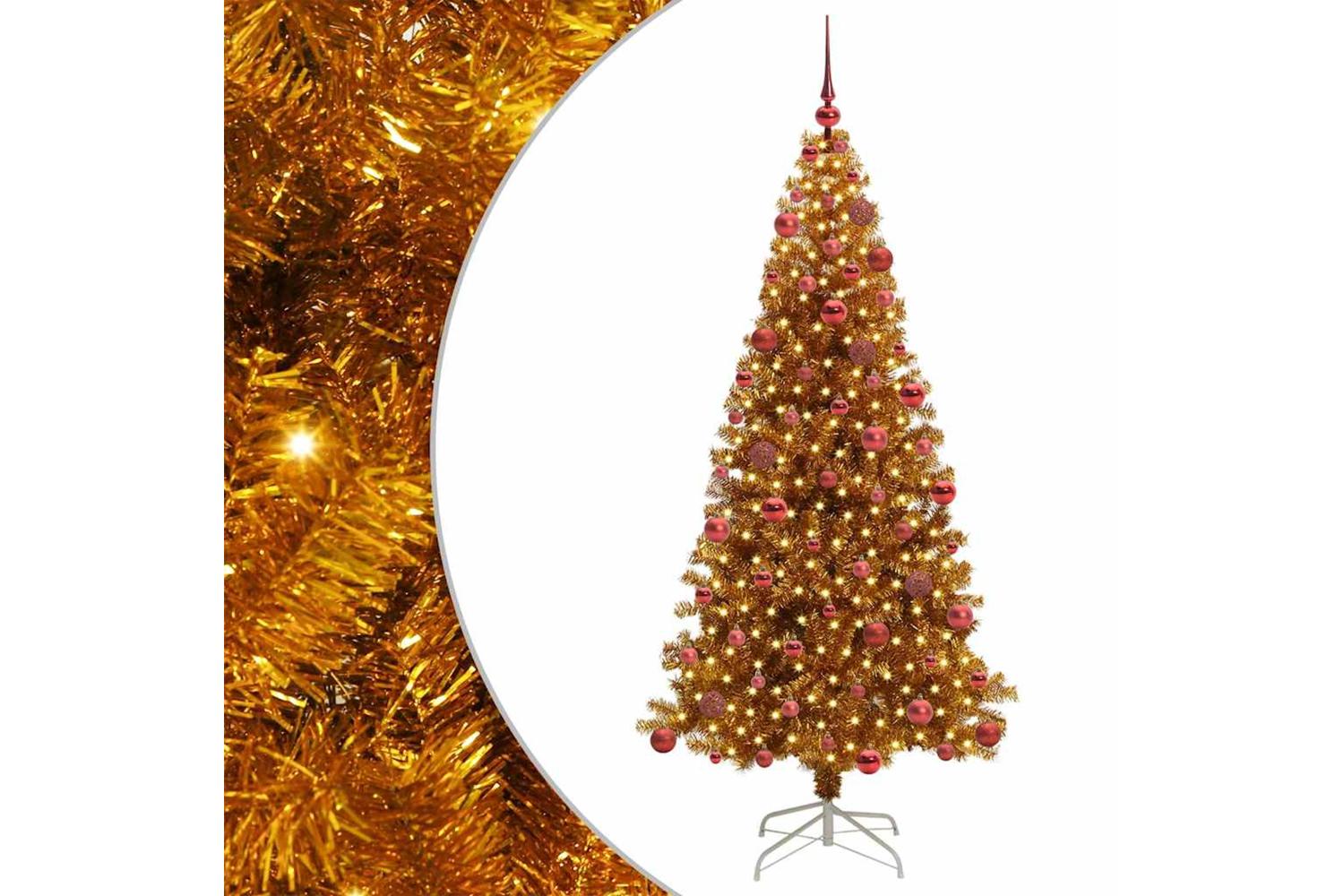 Vidaxl Christmas Tree With 300 Leds With Stand Gold 180 Cm Pet