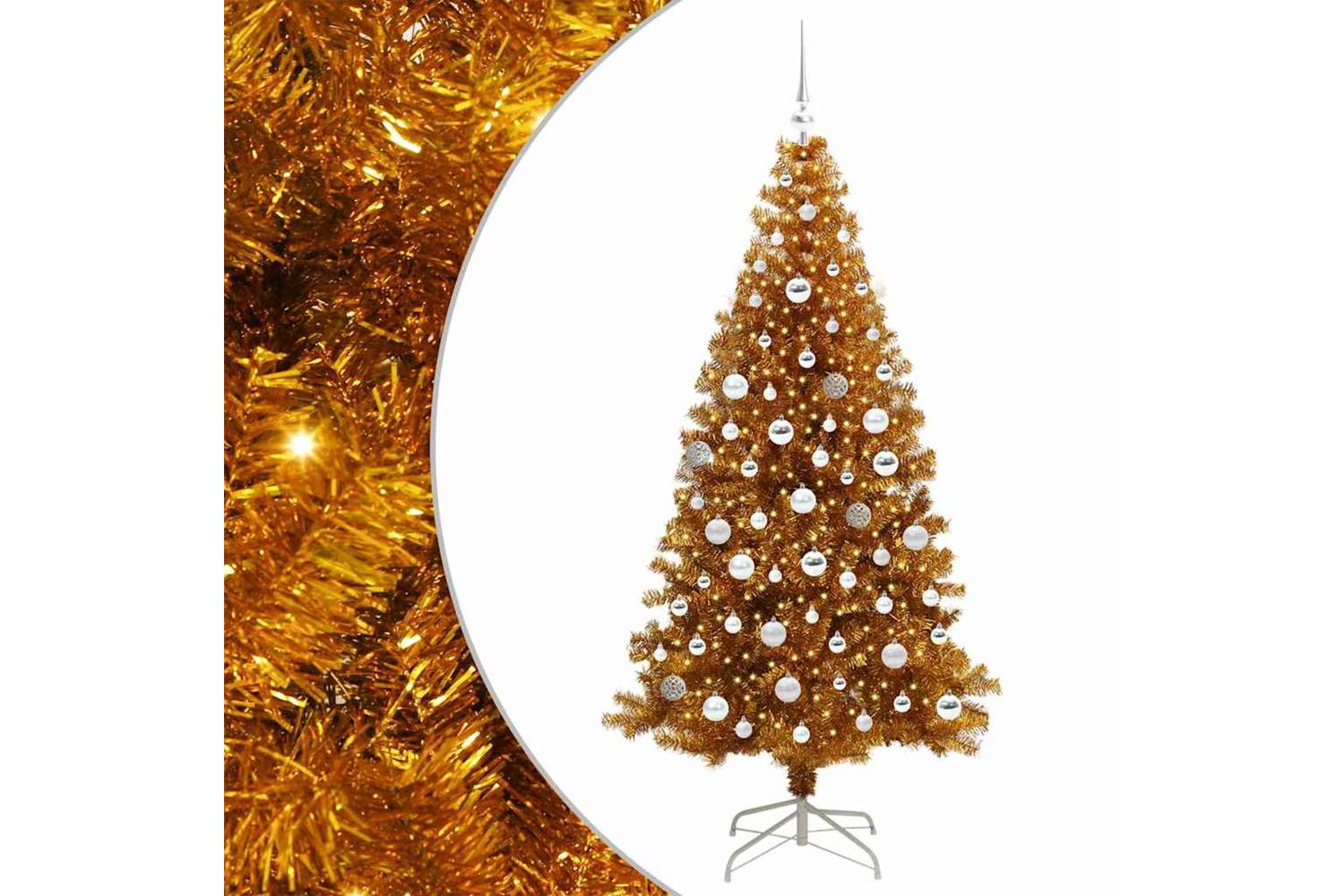 Vidaxl Christmas Tree With 300 Leds With Stand Gold 180 Cm Pet-2