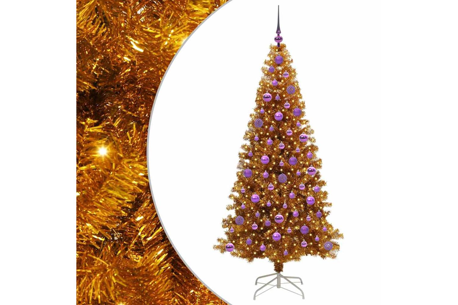 Vidaxl Christmas Tree With 300 Leds With Stand Gold 180 Cm Pet-2