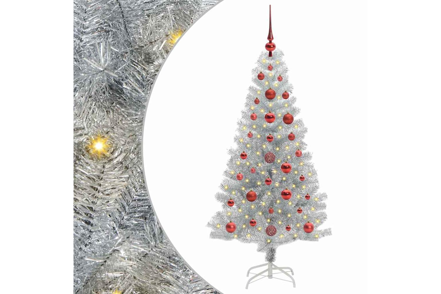 Vidaxl Christmas Tree With 150 Leds With Stand Silver 120 Cm Pet-2