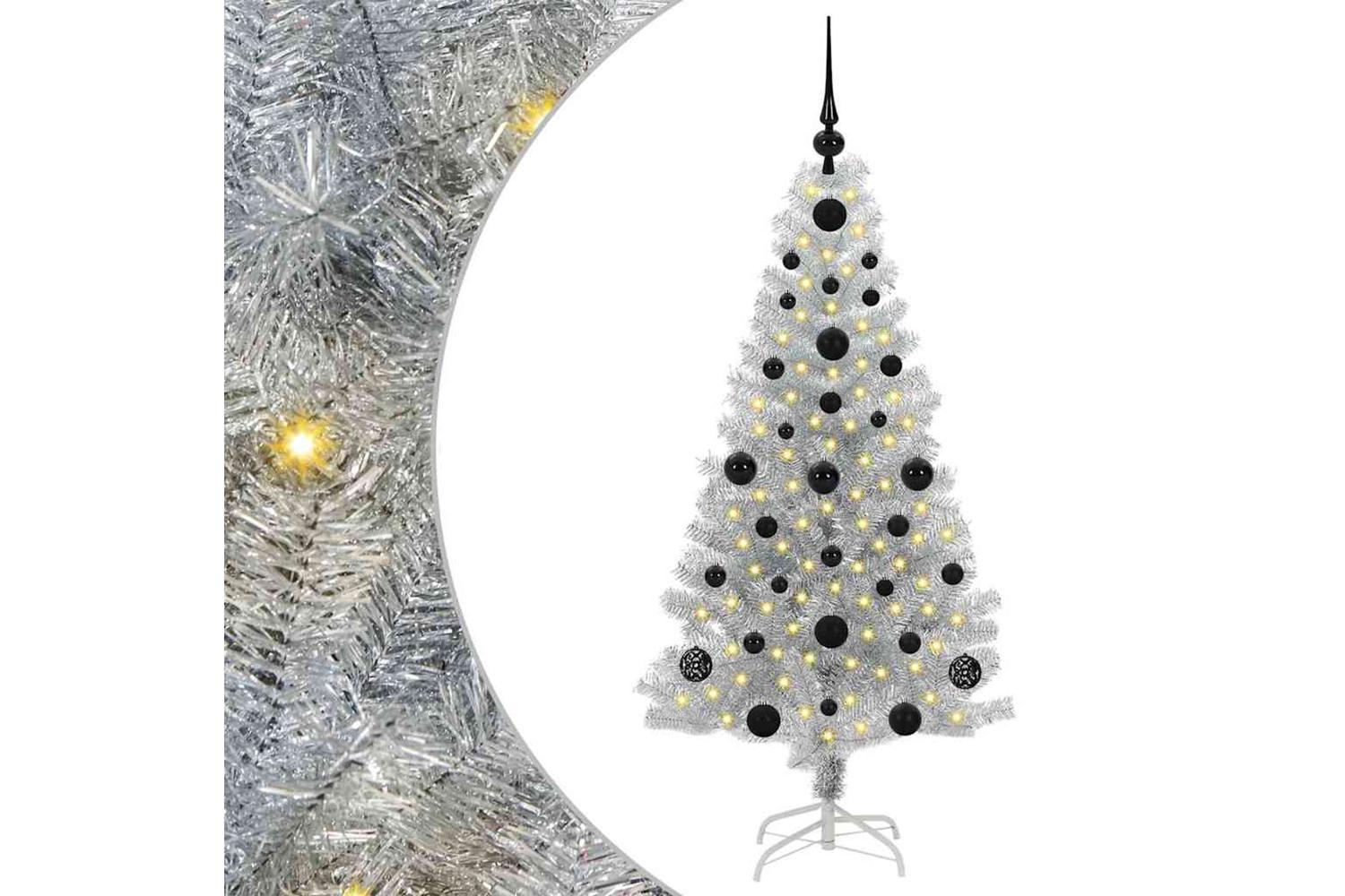 Vidaxl Christmas Tree With 150 Leds With Stand Silver 120 Cm Pet-2