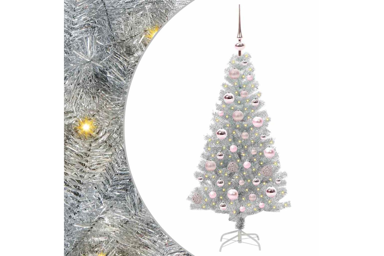 Vidaxl Christmas Tree With 150 Leds With Stand Silver 120 Cm Pet-2
