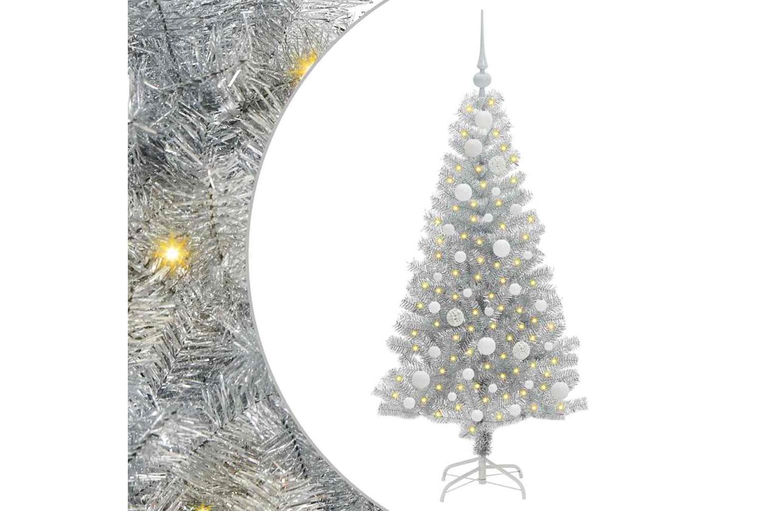 Vidaxl Christmas Tree With 150 Leds With Stand Silver 120 Cm Pet-2