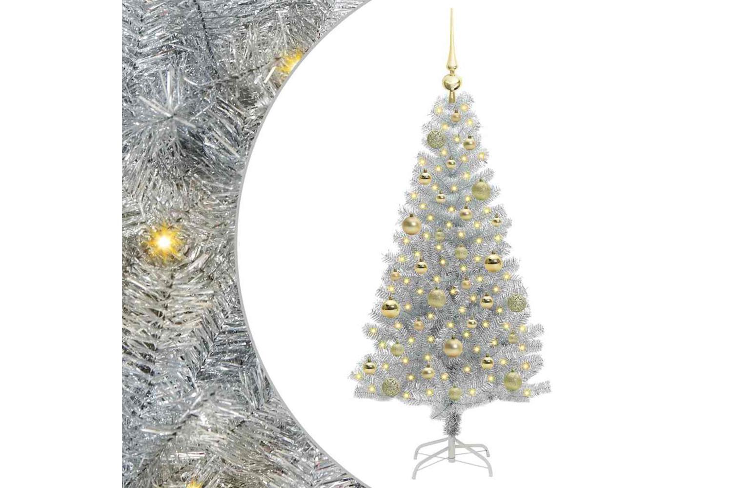 Vidaxl Christmas Tree With 150 Leds With Stand Silver 120 Cm Pet-2