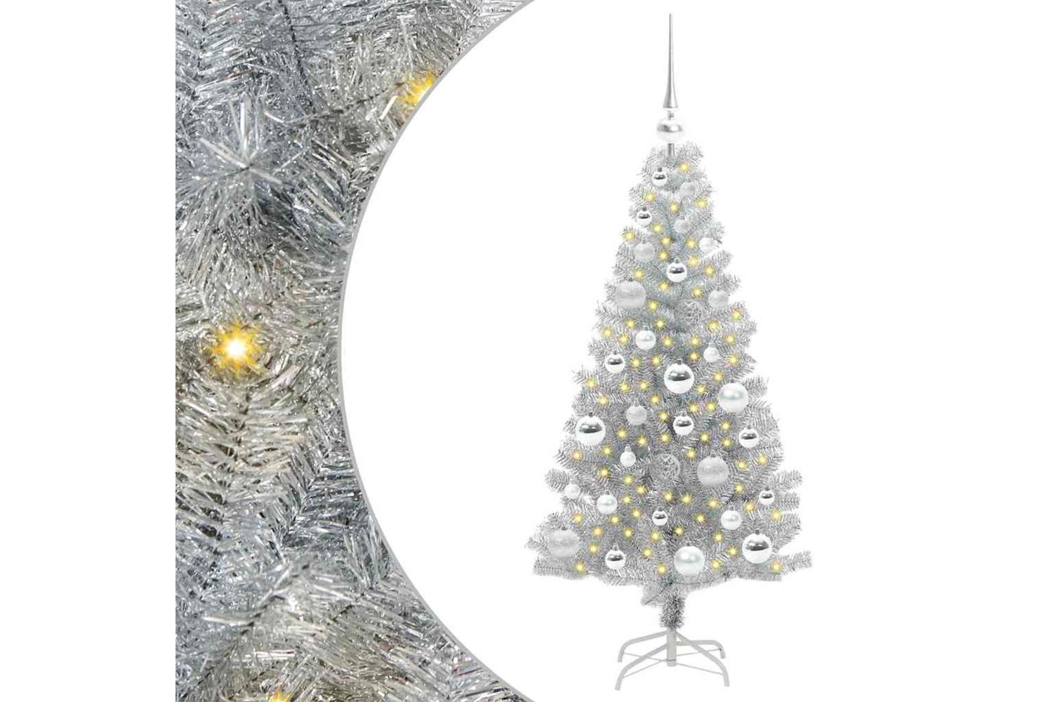 Vidaxl Christmas Tree With 150 Leds With Stand Silver 120 Cm Pet-2