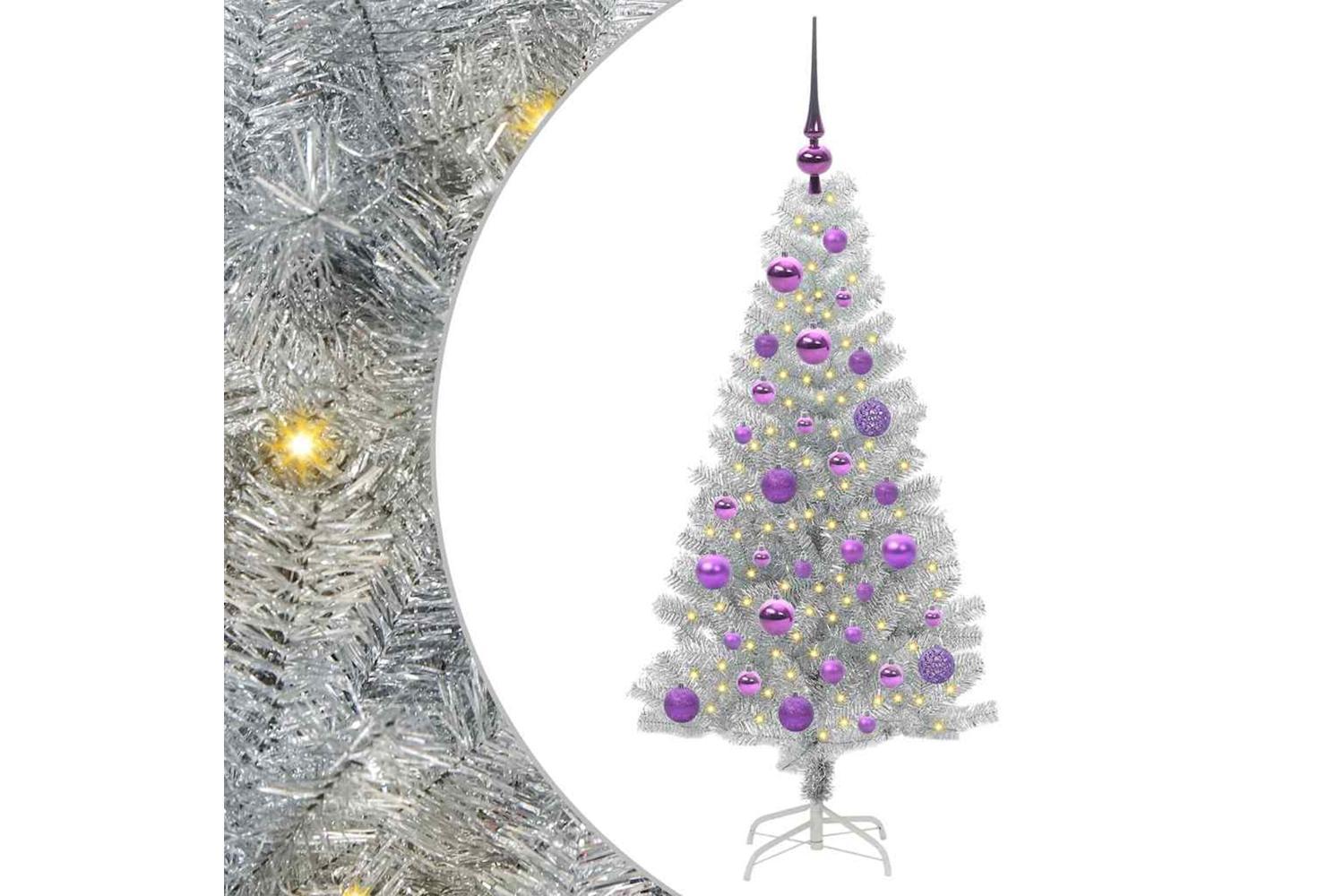 Vidaxl Christmas Tree With 150 Leds With Stand Silver 120 Cm Pet-2