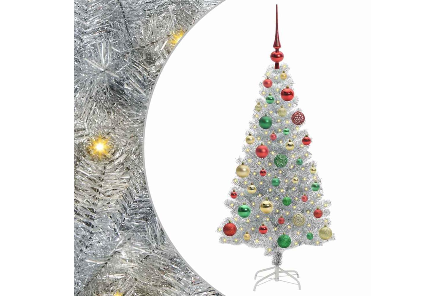 Vidaxl Christmas Tree With 150 Leds With Stand Silver 120 Cm Pet-2