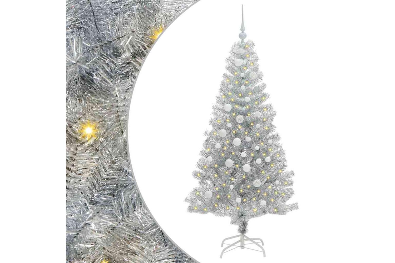 Vidaxl Christmas Tree With 150 Leds With Stand Silver 150 Cm Pet-2