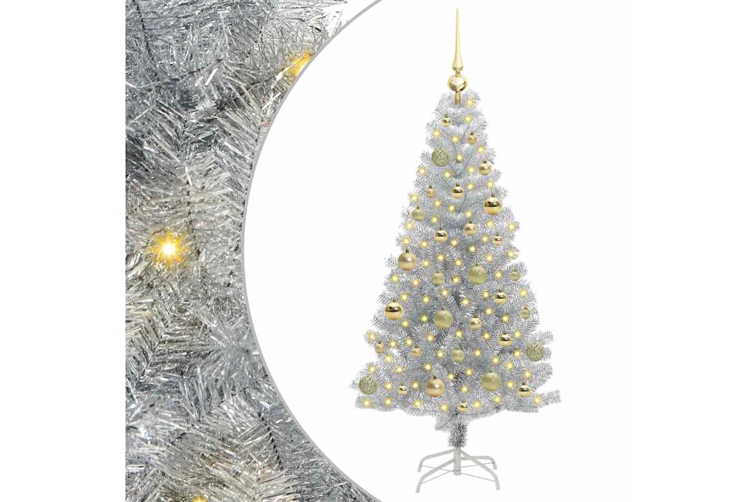 Vidaxl Christmas Tree With 150 Leds With Stand Silver 150 Cm Pet-2