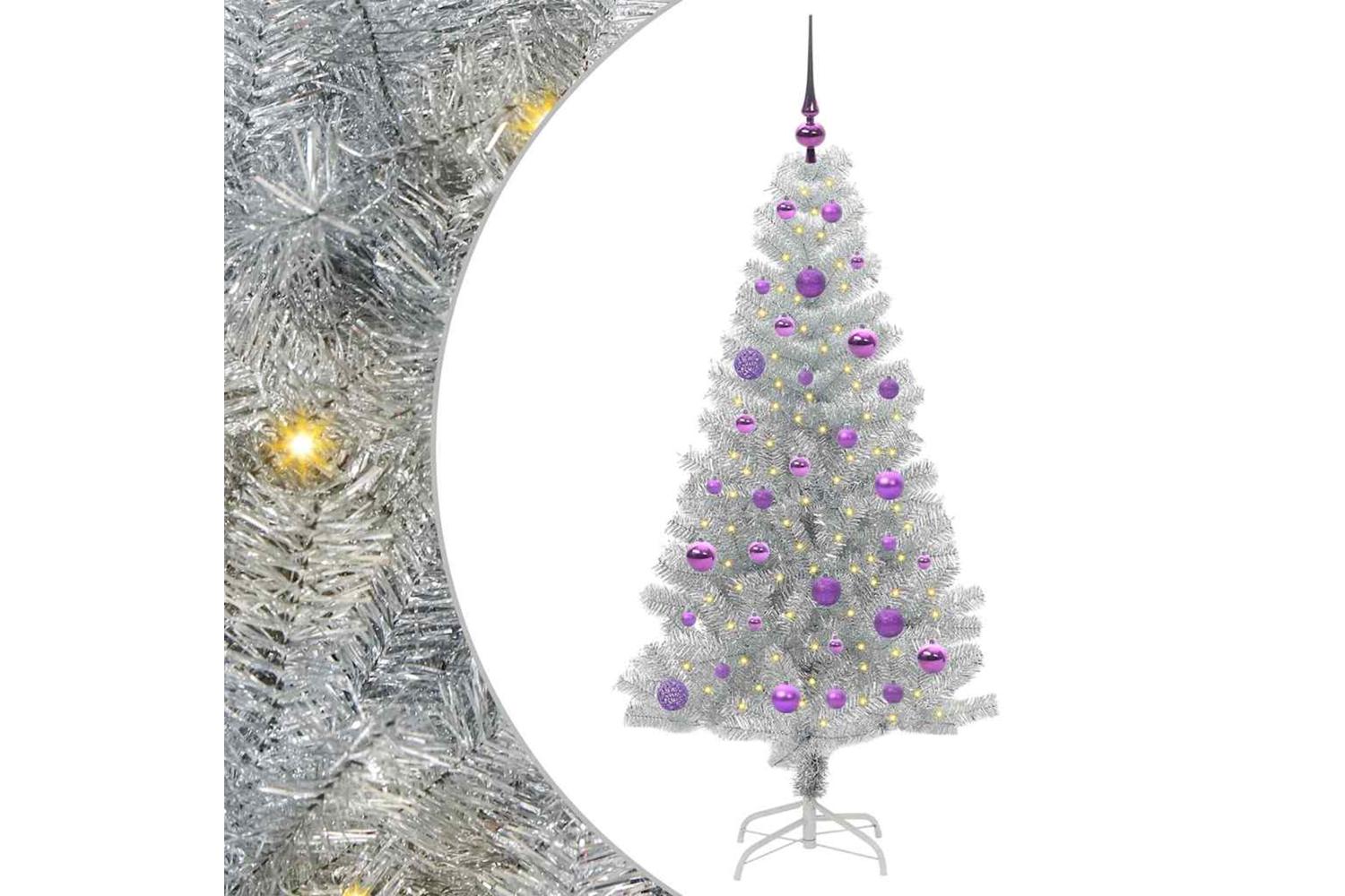 Vidaxl Christmas Tree With 150 Leds With Stand Silver 150 Cm Pet-2