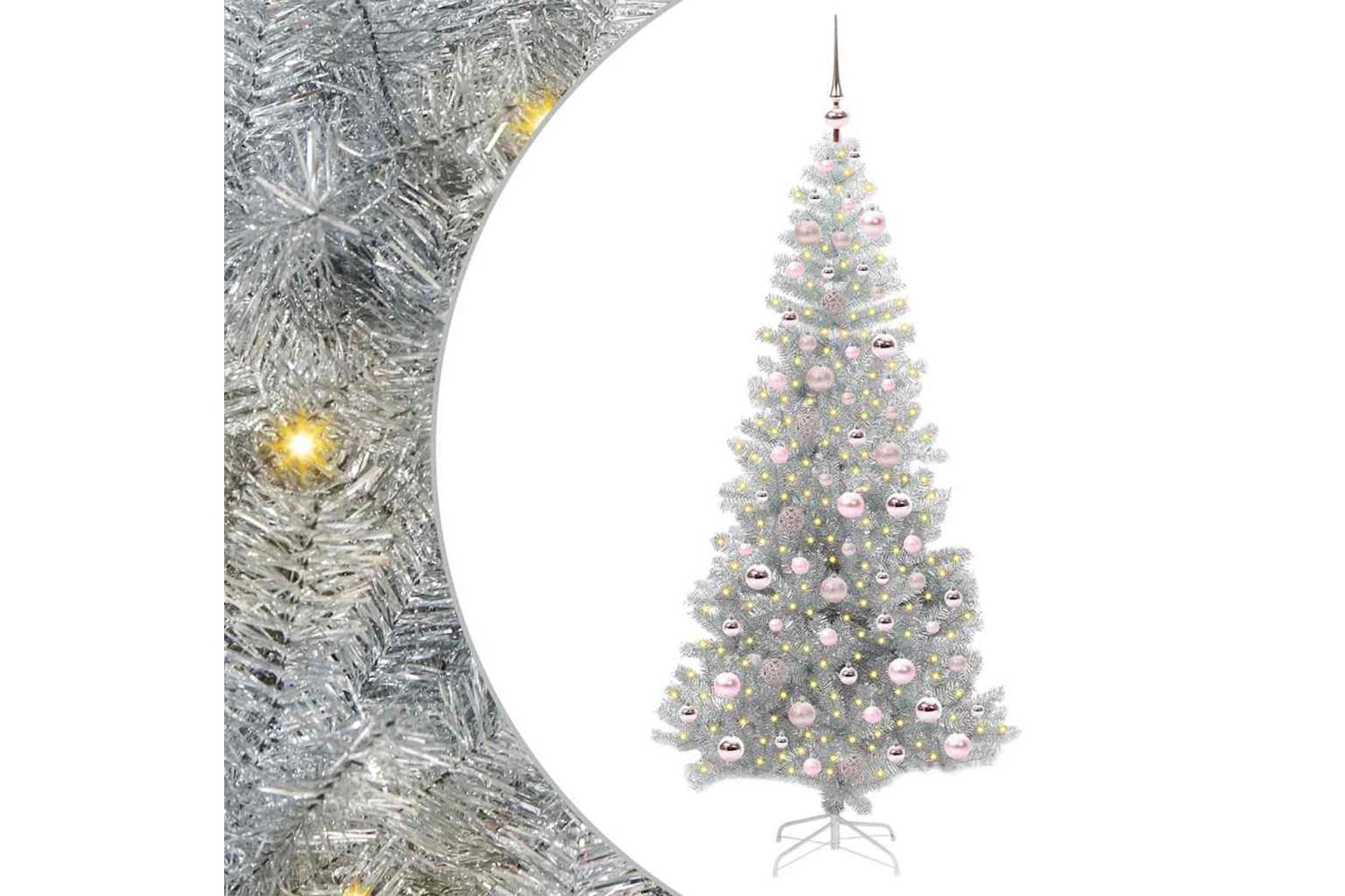 Vidaxl Christmas Tree With 300 Leds With Stand Silver 180 Cm Pet-2
