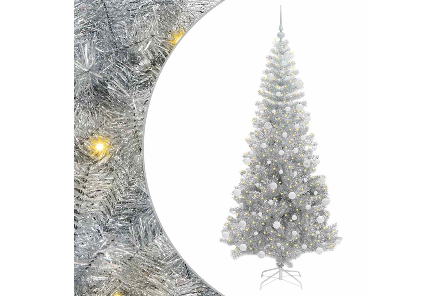 Vidaxl Christmas Tree With 300 Leds With Stand Silver 180 Cm Pet-2