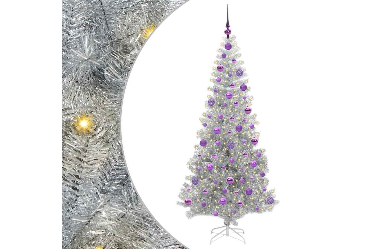 Vidaxl Christmas Tree With 300 Leds With Stand Silver 180 Cm Pet-2