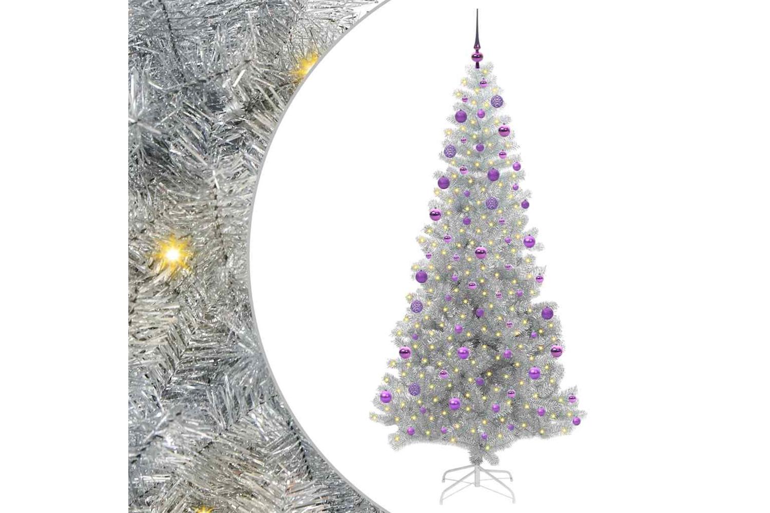 Vidaxl Christmas Tree With 300 Leds With Stand Silver 210 Cm Pet-2