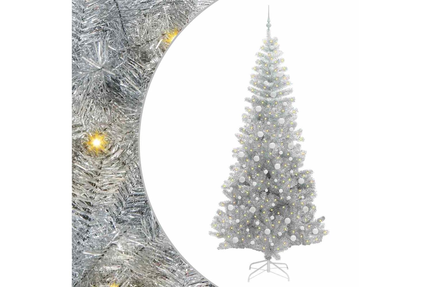 Vidaxl Christmas Tree With 300 Leds With Stand Silver 240 Cm Pet-2