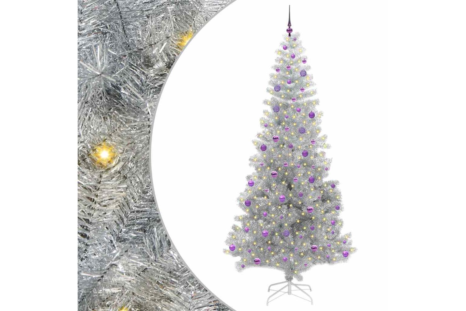 Vidaxl Christmas Tree With 300 Leds With Stand Silver 240 Cm Pet-2