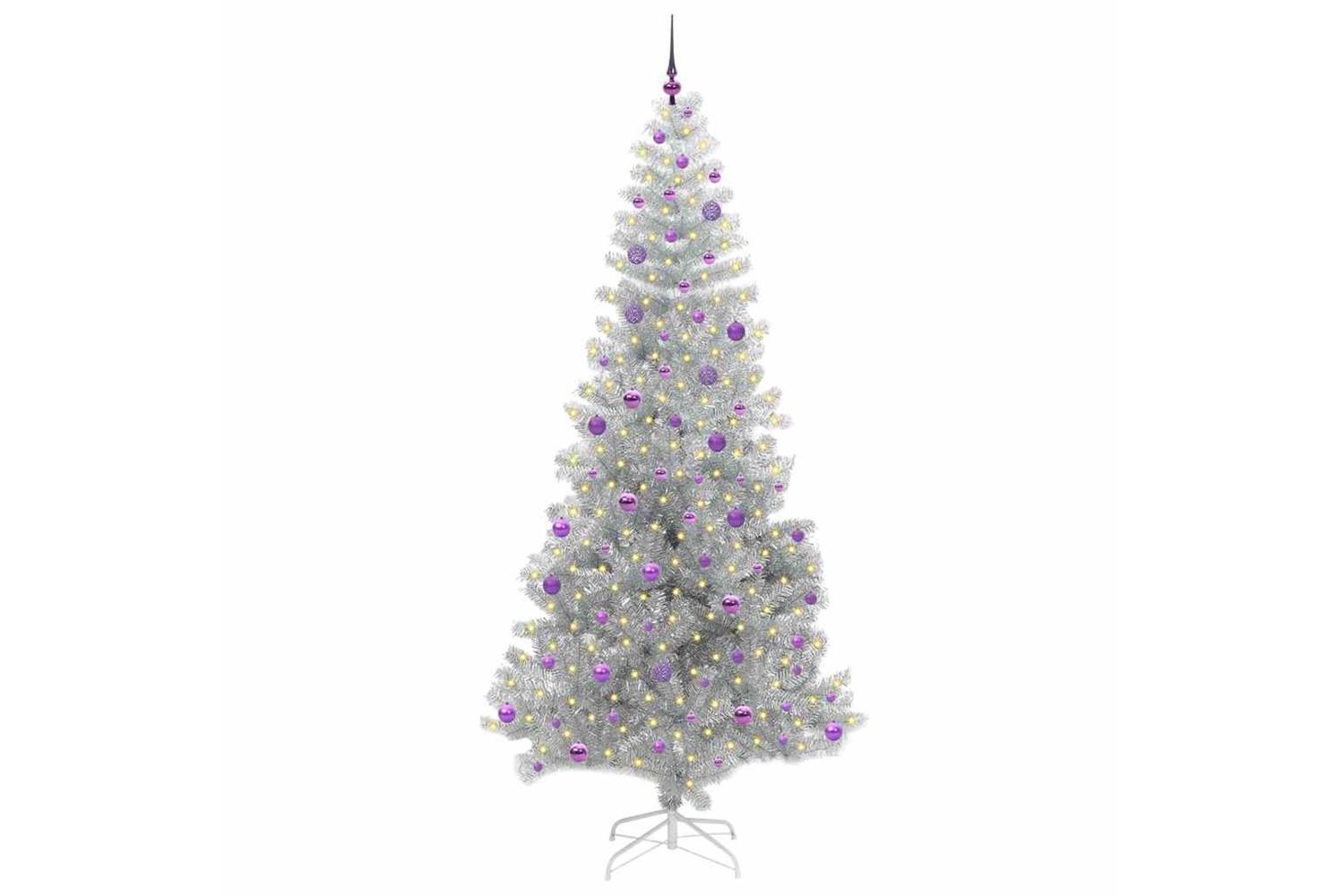 Vidaxl Christmas Tree With 300 Leds With Stand Silver 240 Cm Pet-3
