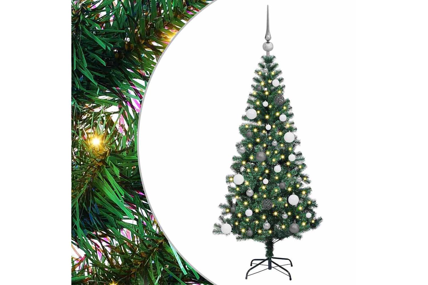 Vidaxl Artificial Pre-lit Christmas Tree Green 150 Cm Pvc And Metal-2