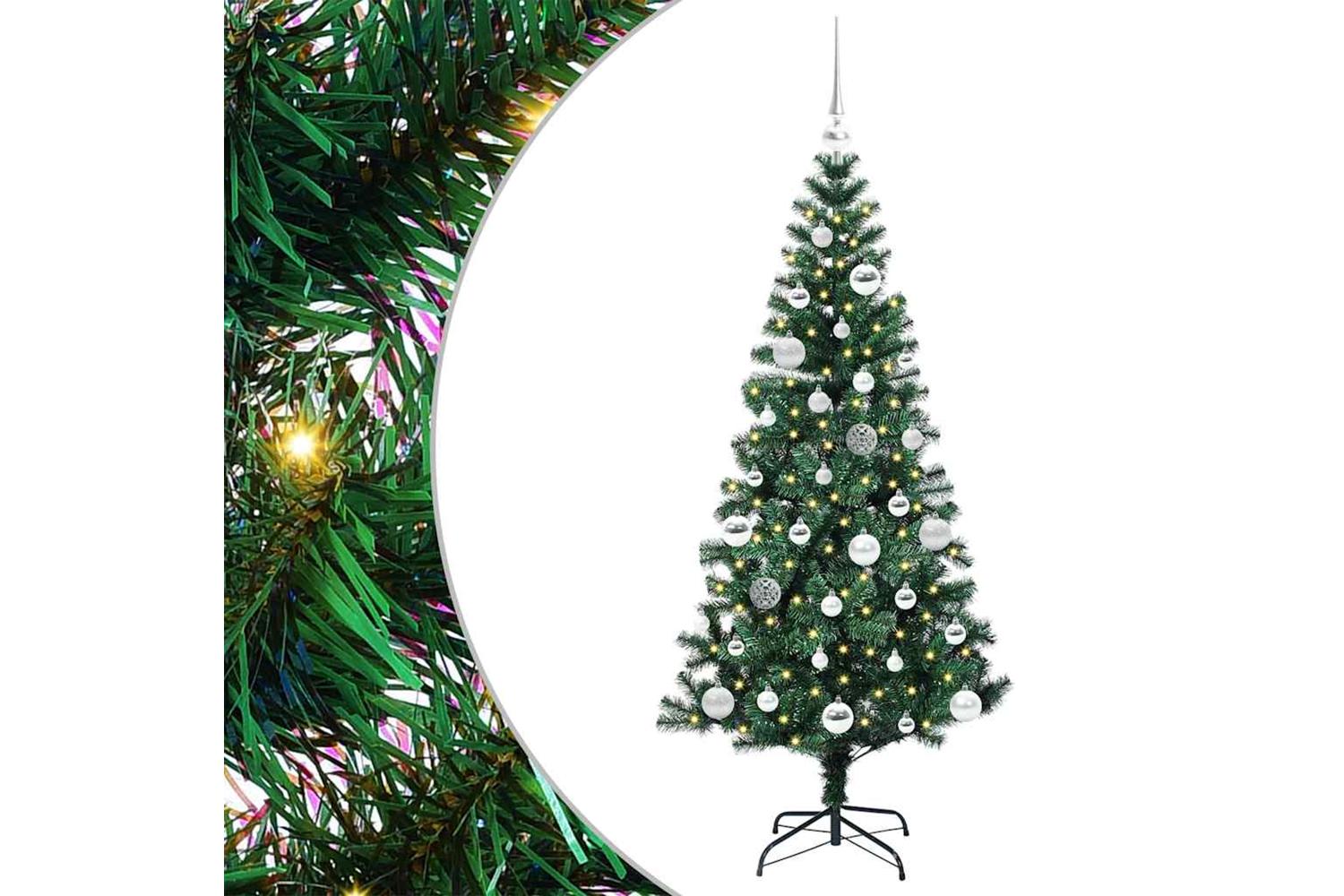 Vidaxl Artificial Pre-lit Christmas Tree Green 150 Cm Pvc And Metal-2