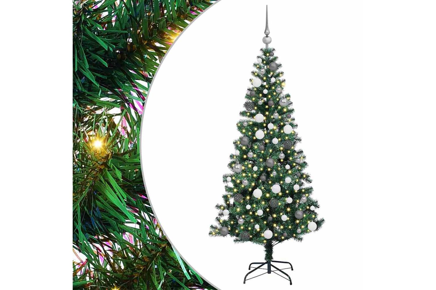 Vidaxl Artificial Pre-lit Christmas Tree Green 180 Cm Pvc And Metal-2