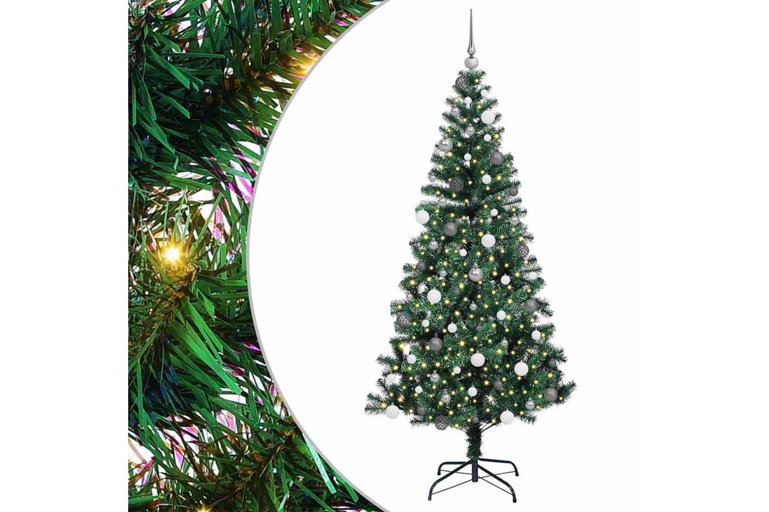Vidaxl Artificial Pre-lit Christmas Tree Green 210 Cm Pvc And Metal-2