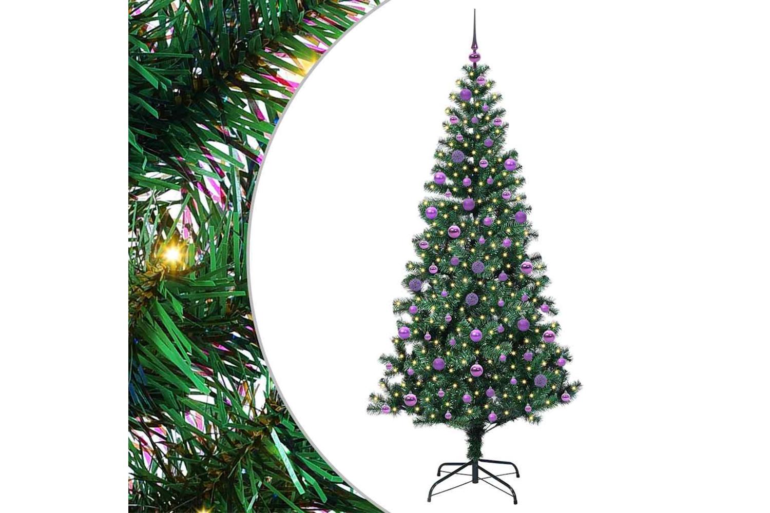 Vidaxl Artificial Pre-lit Christmas Tree Green 210 Cm Pvc And Metal-2