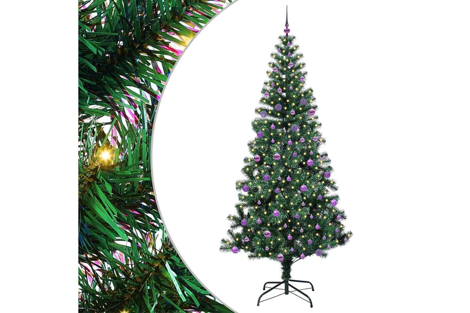 Vidaxl Artificial Pre-lit Christmas Tree Green 240 Cm Pvc And Metal-2