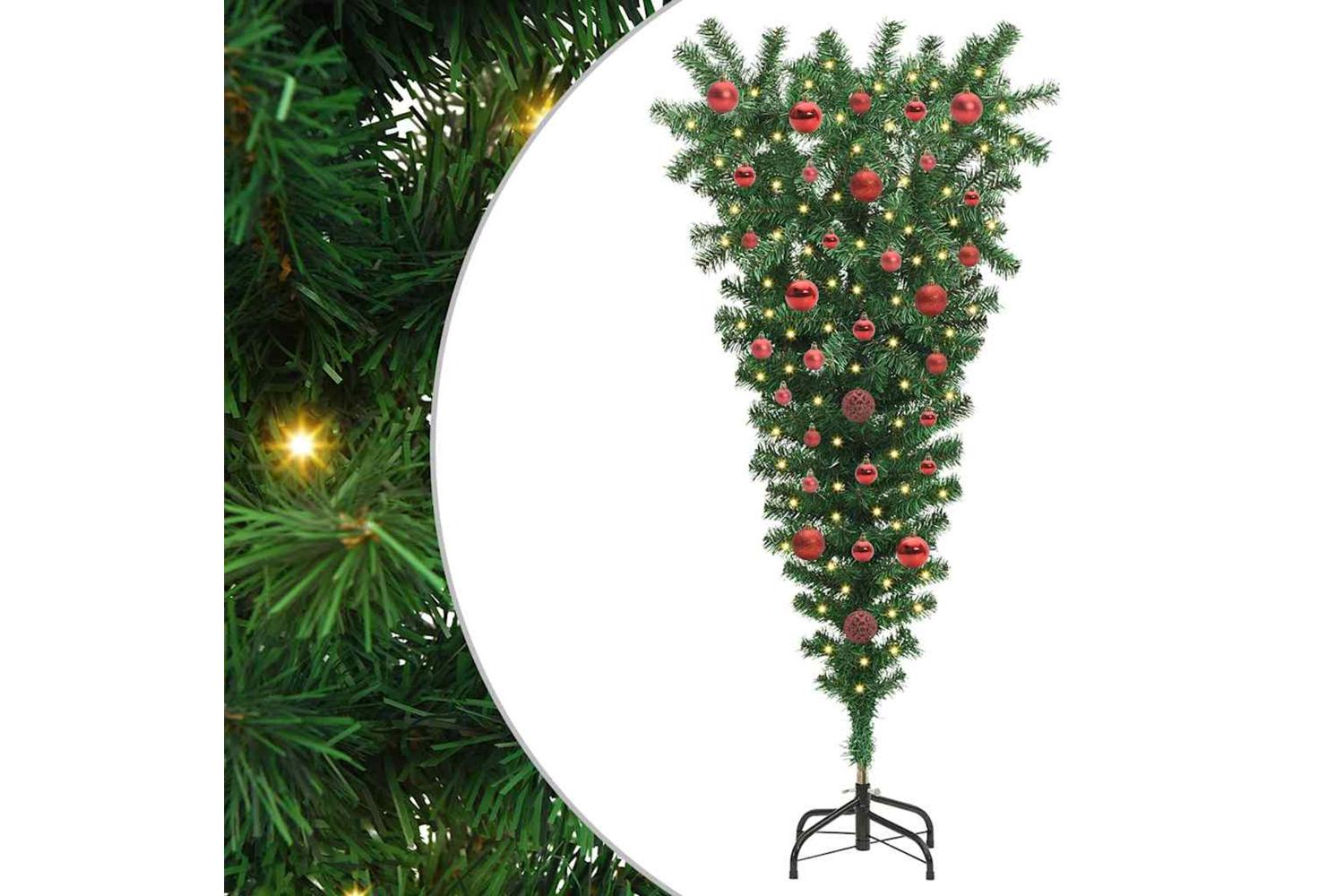 Vidaxl Upside-down Artificial Pre-lit Christmas Tree With Ball Set-2