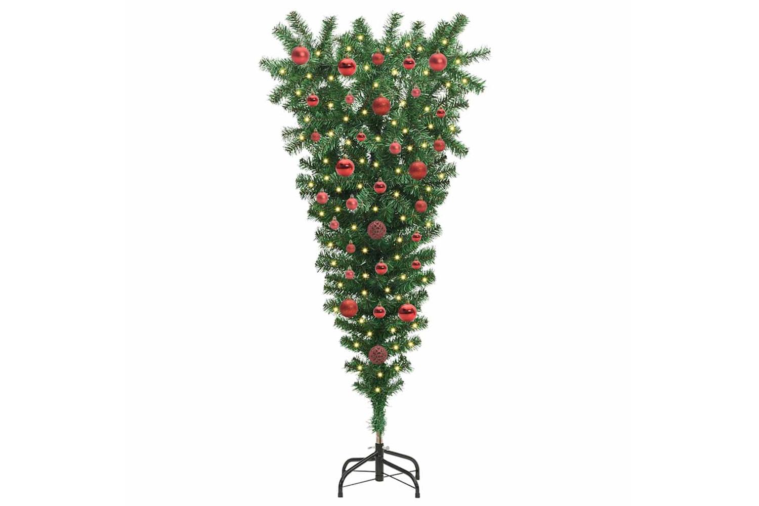 Vidaxl Upside-down Artificial Pre-lit Christmas Tree With Ball Set-3