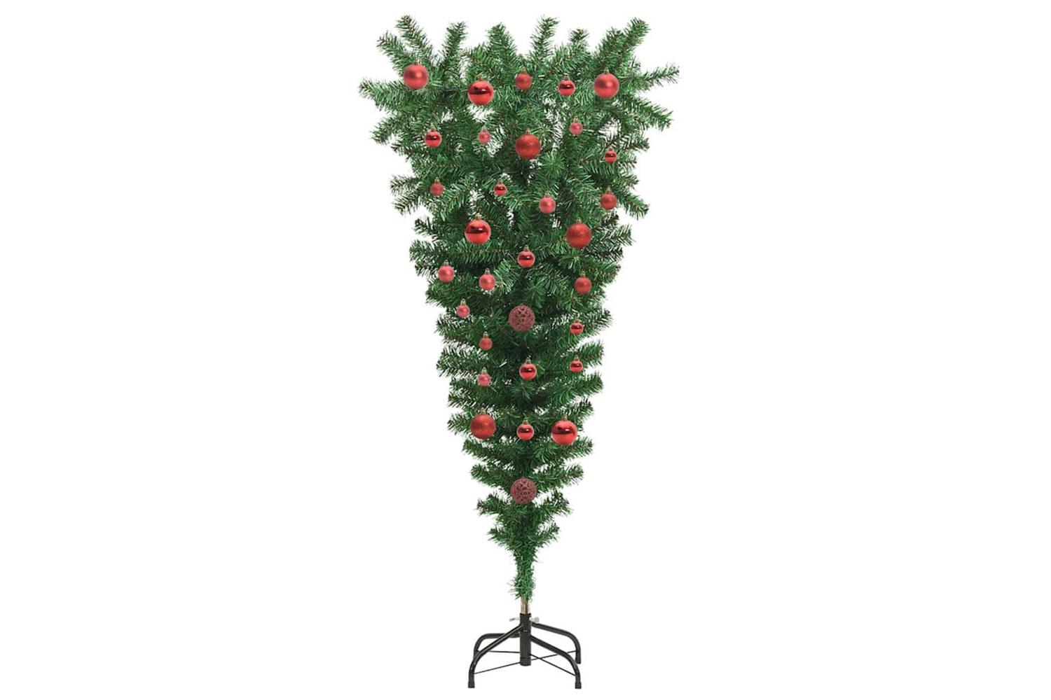 Vidaxl Upside-down Artificial Pre-lit Christmas Tree With Ball Set-4