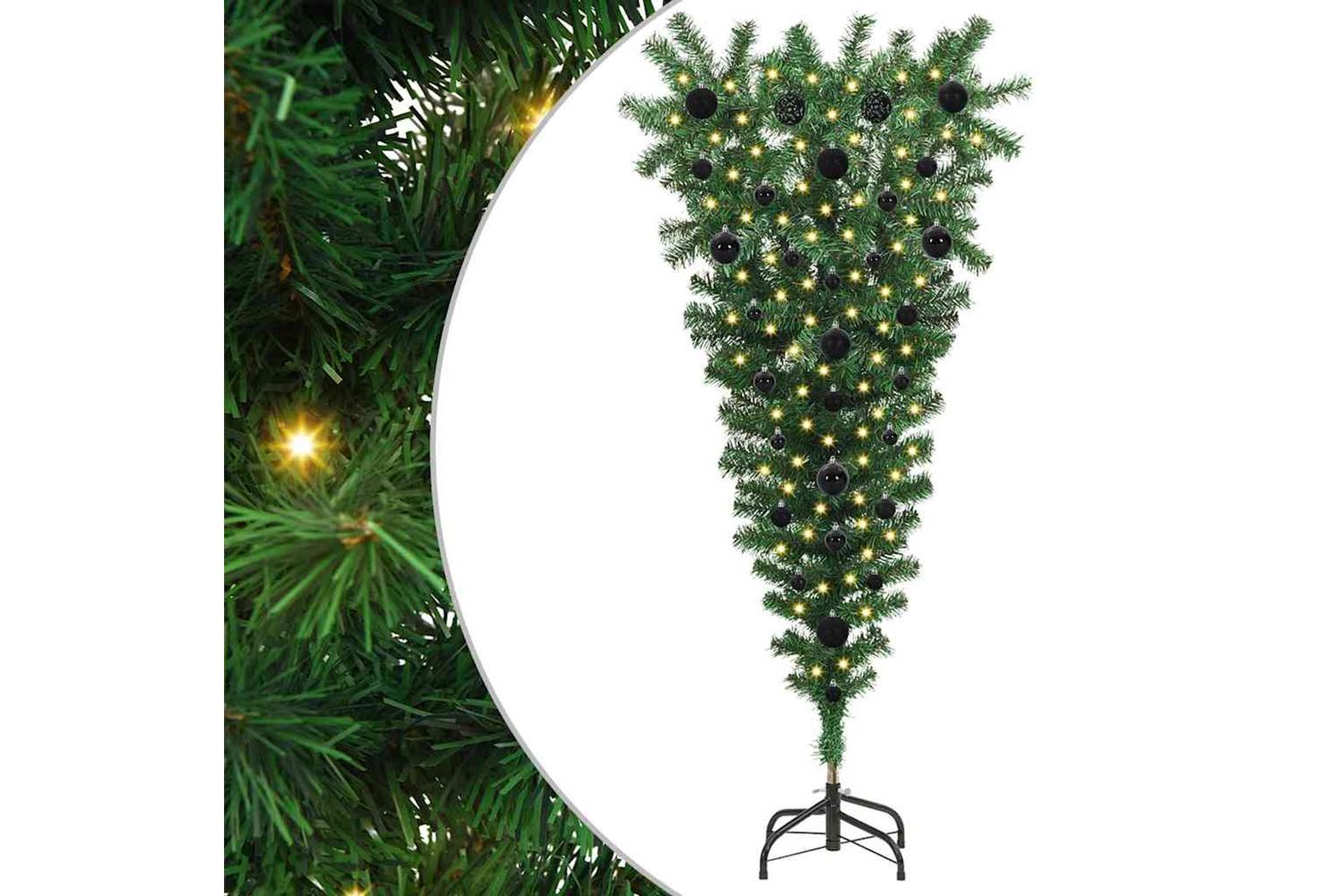 Vidaxl Upside-down Artificial Pre-lit Christmas Tree With Ball Set-2