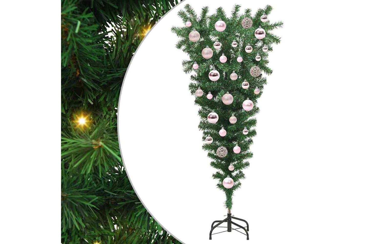 Vidaxl Upside-down Artificial Pre-lit Christmas Tree With Ball Set-2