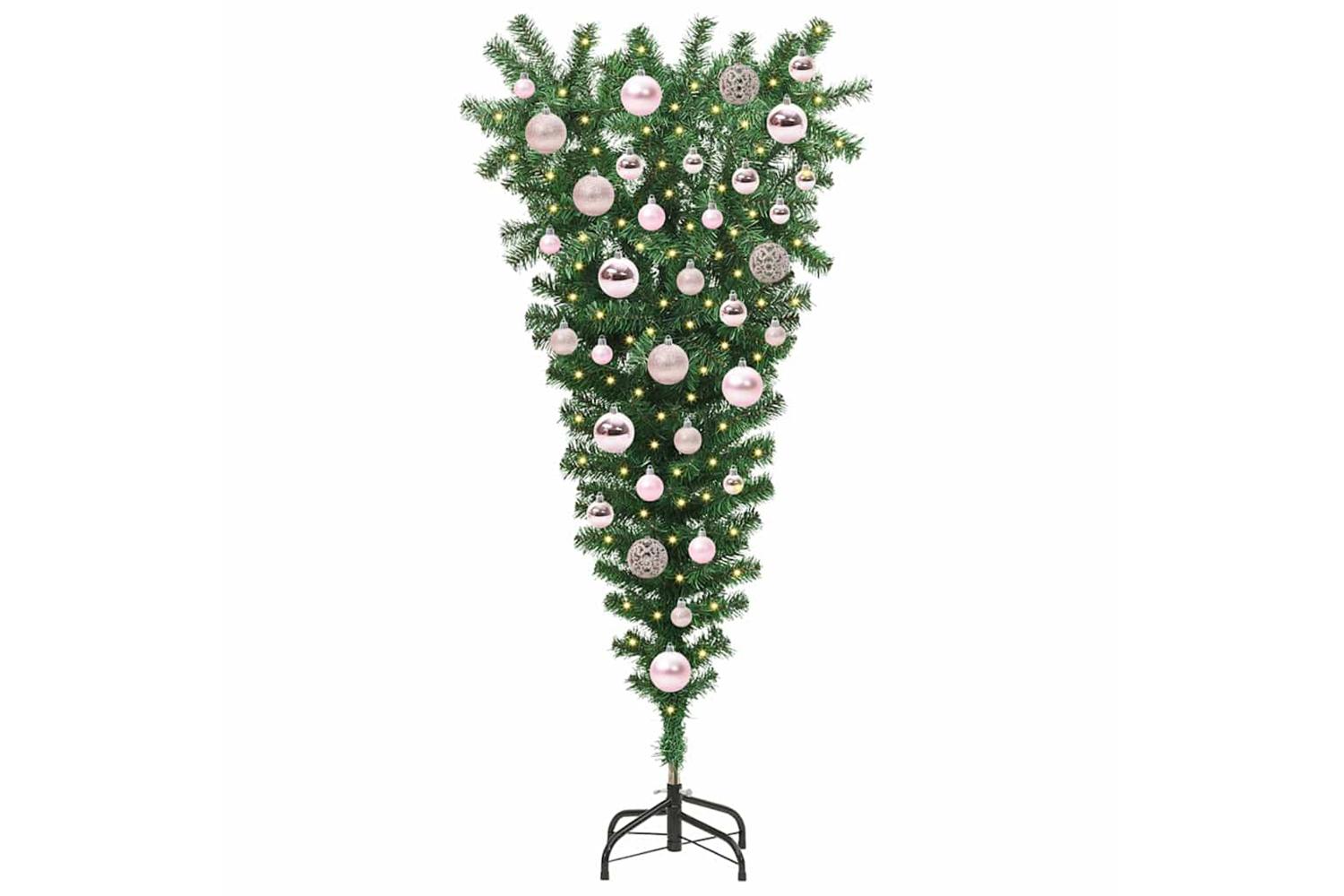 Vidaxl Upside-down Artificial Pre-lit Christmas Tree With Ball Set-3