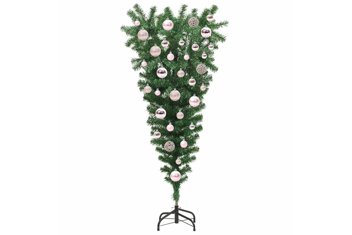 Vidaxl Upside-down Artificial Pre-lit Christmas Tree With Ball Set-4