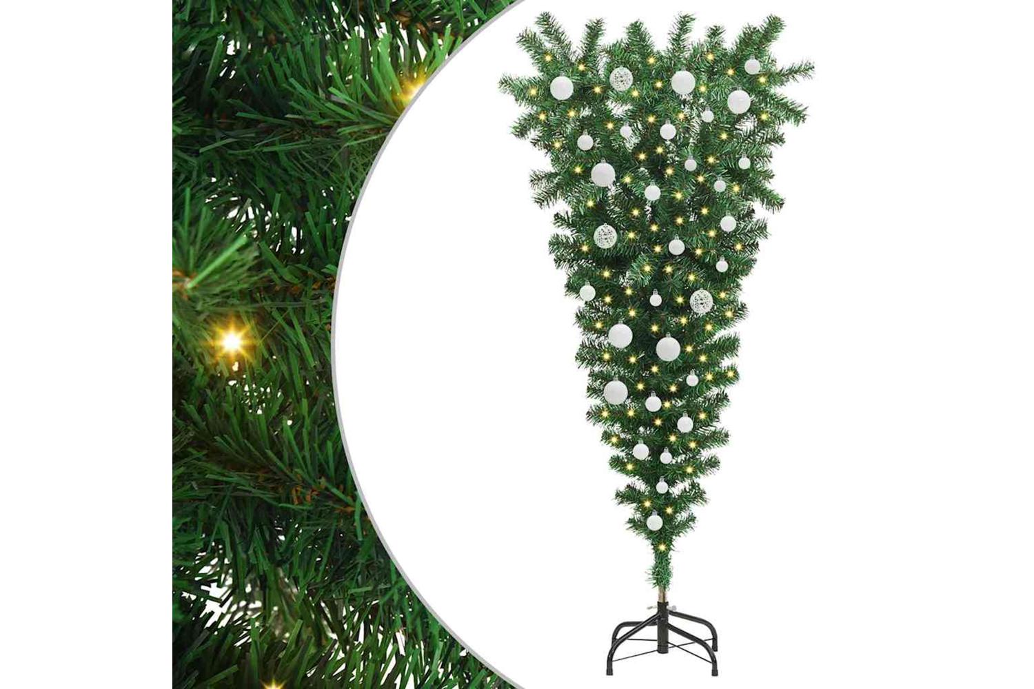 Vidaxl Upside-down Artificial Pre-lit Christmas Tree With Ball Set-2