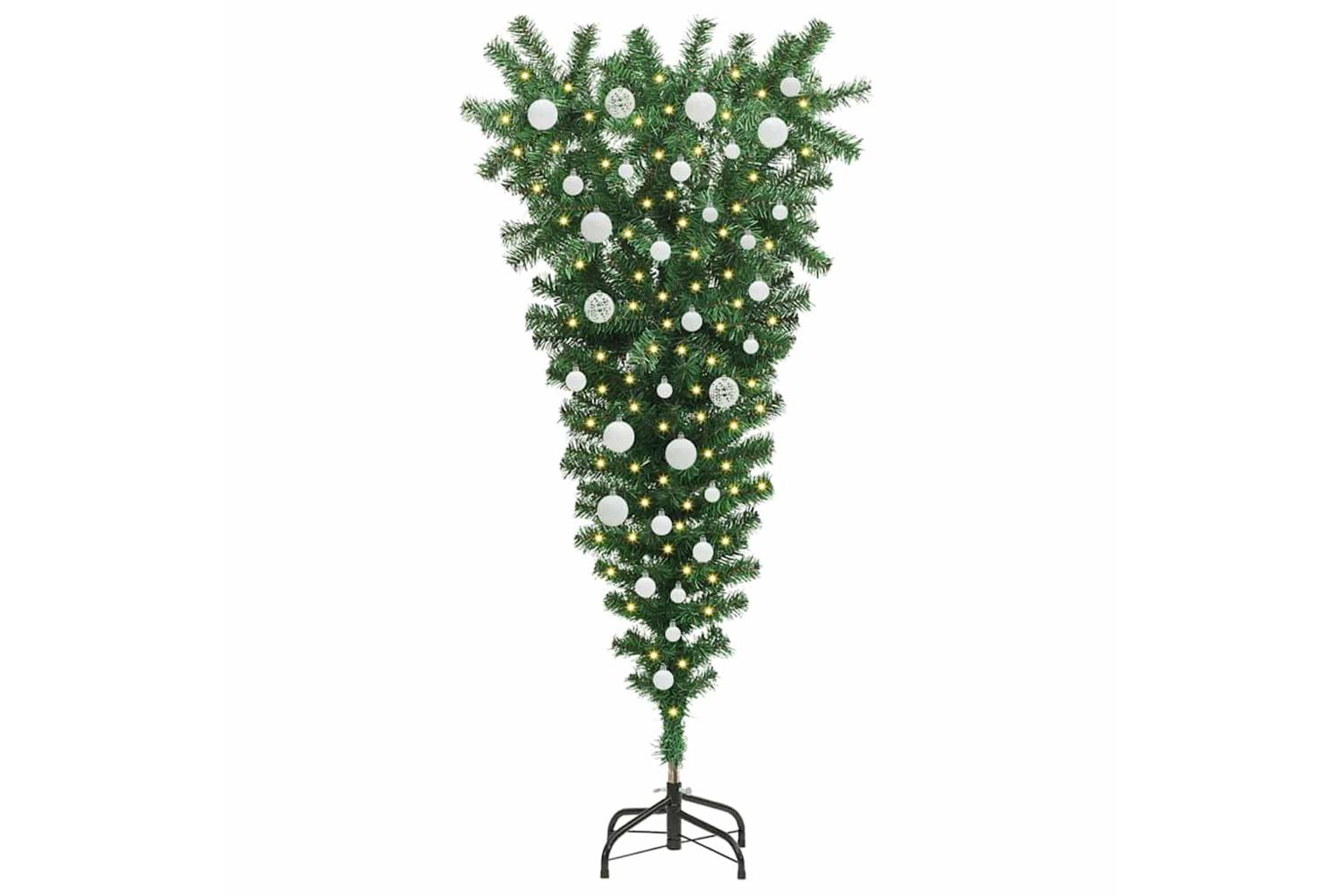 Vidaxl Upside-down Artificial Pre-lit Christmas Tree With Ball Set-3