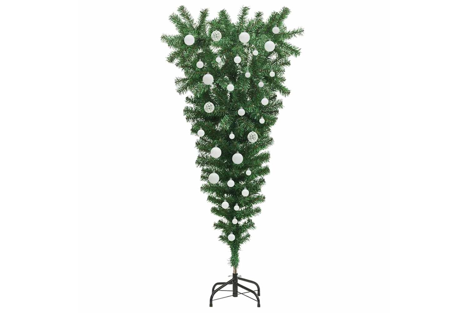 Vidaxl Upside-down Artificial Pre-lit Christmas Tree With Ball Set-4
