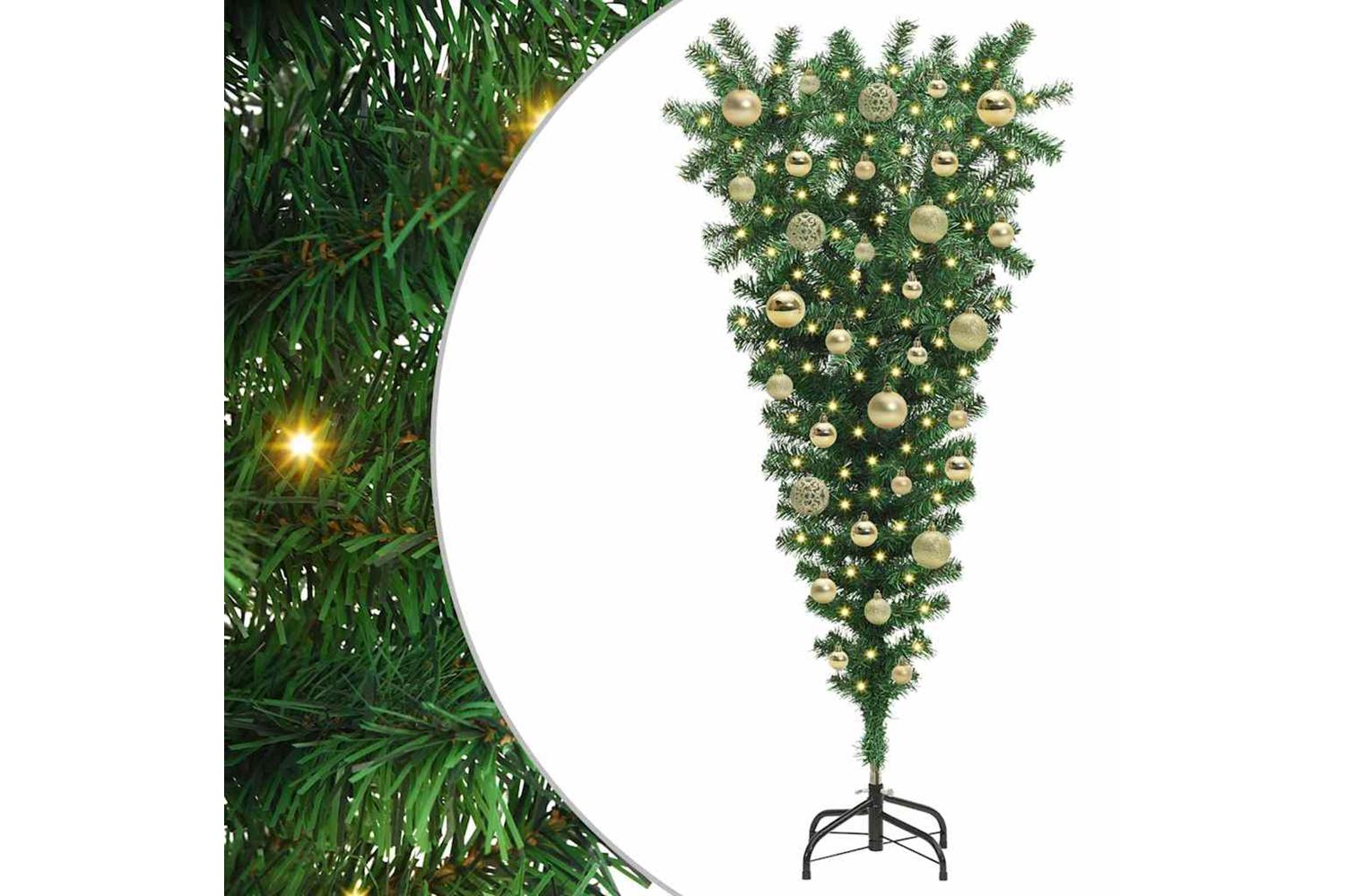 Vidaxl Upside-down Artificial Pre-lit Christmas Tree With Ball Set-2