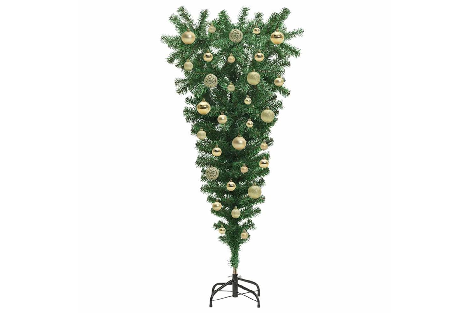 Vidaxl Upside-down Artificial Pre-lit Christmas Tree With Ball Set-4