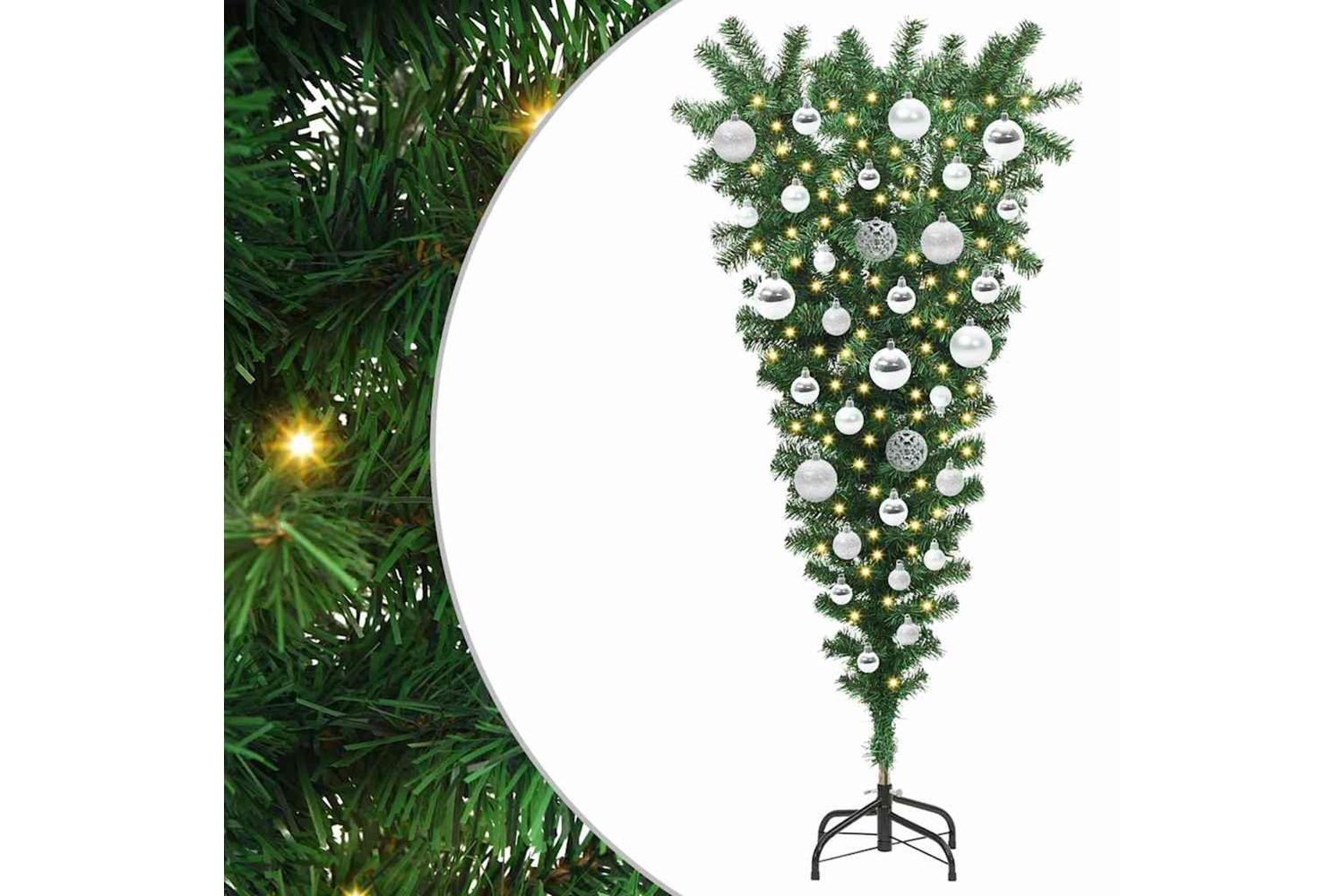 Vidaxl Upside-down Artificial Pre-lit Christmas Tree With Ball Set-2