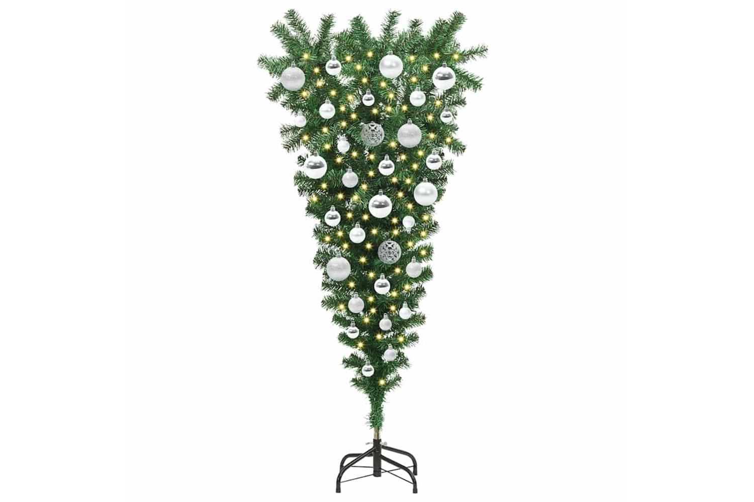 Vidaxl Upside-down Artificial Pre-lit Christmas Tree With Ball Set-3