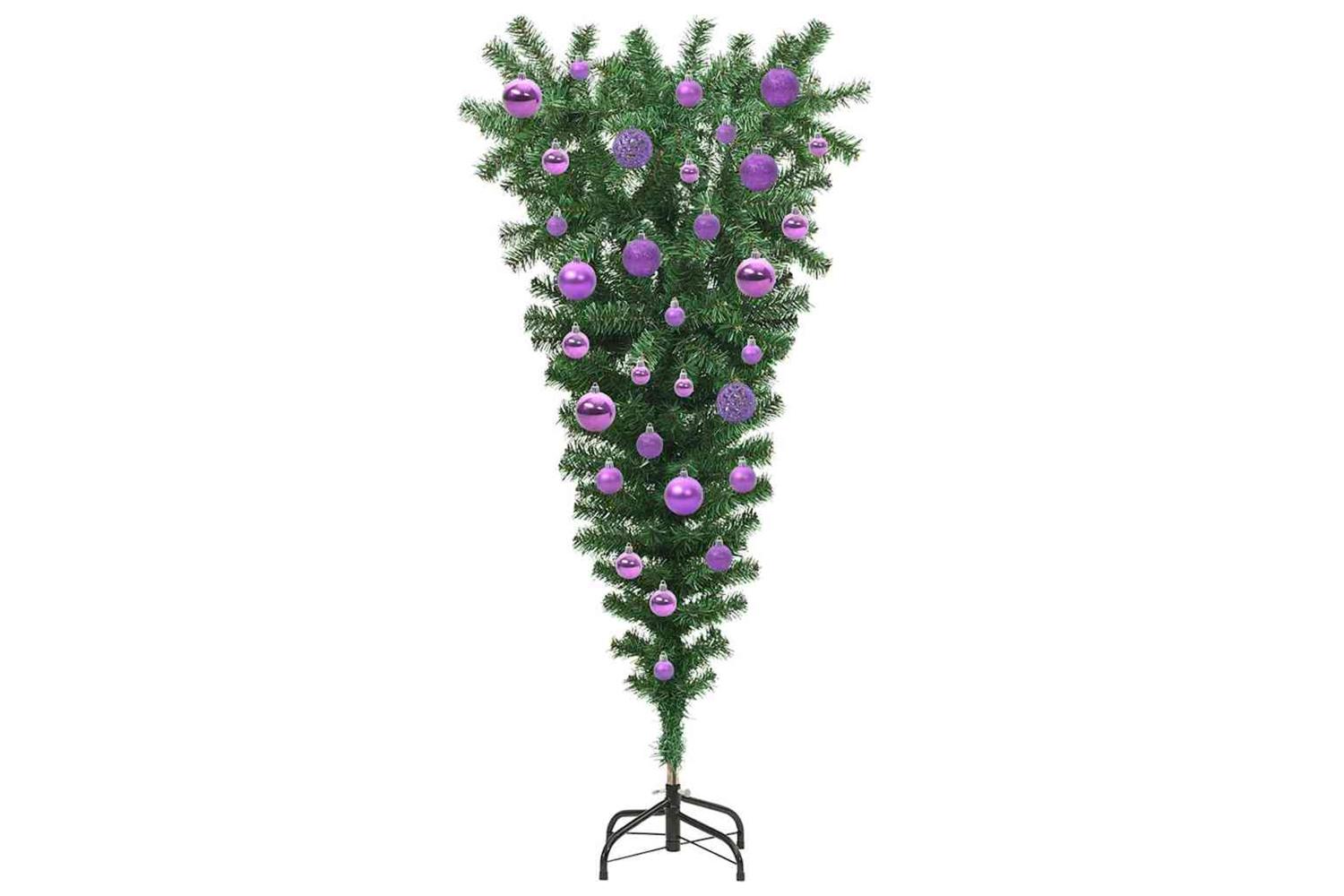Vidaxl Upside-down Artificial Pre-lit Christmas Tree With Ball Set-4