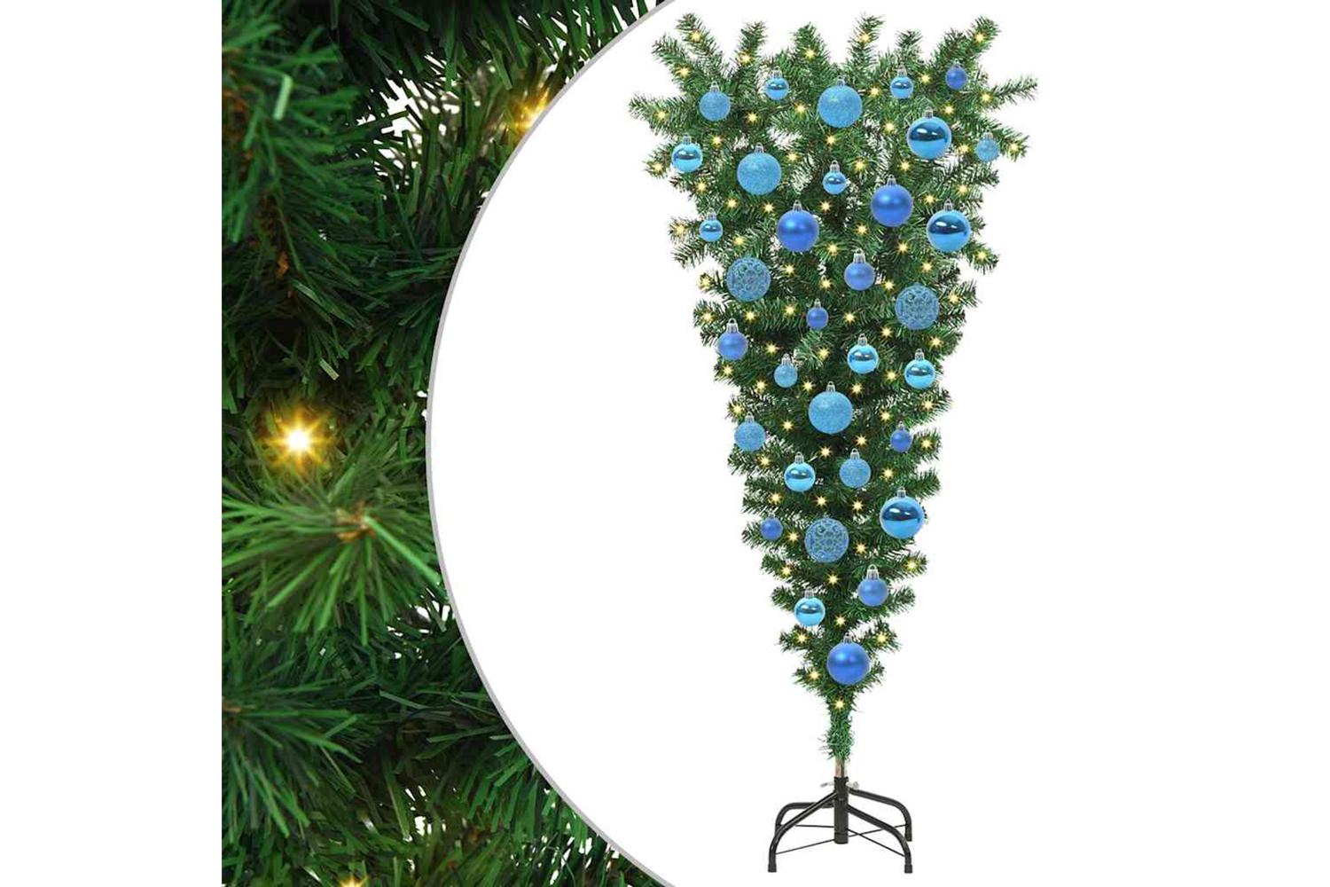 Vidaxl Upside-down Artificial Pre-lit Christmas Tree With Ball Set-2