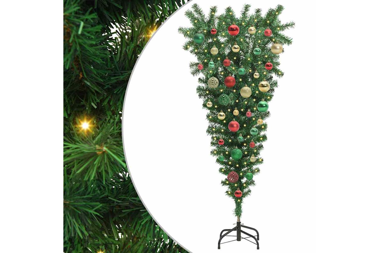 Vidaxl Upside-down Artificial Pre-lit Christmas Tree With Ball Set-2