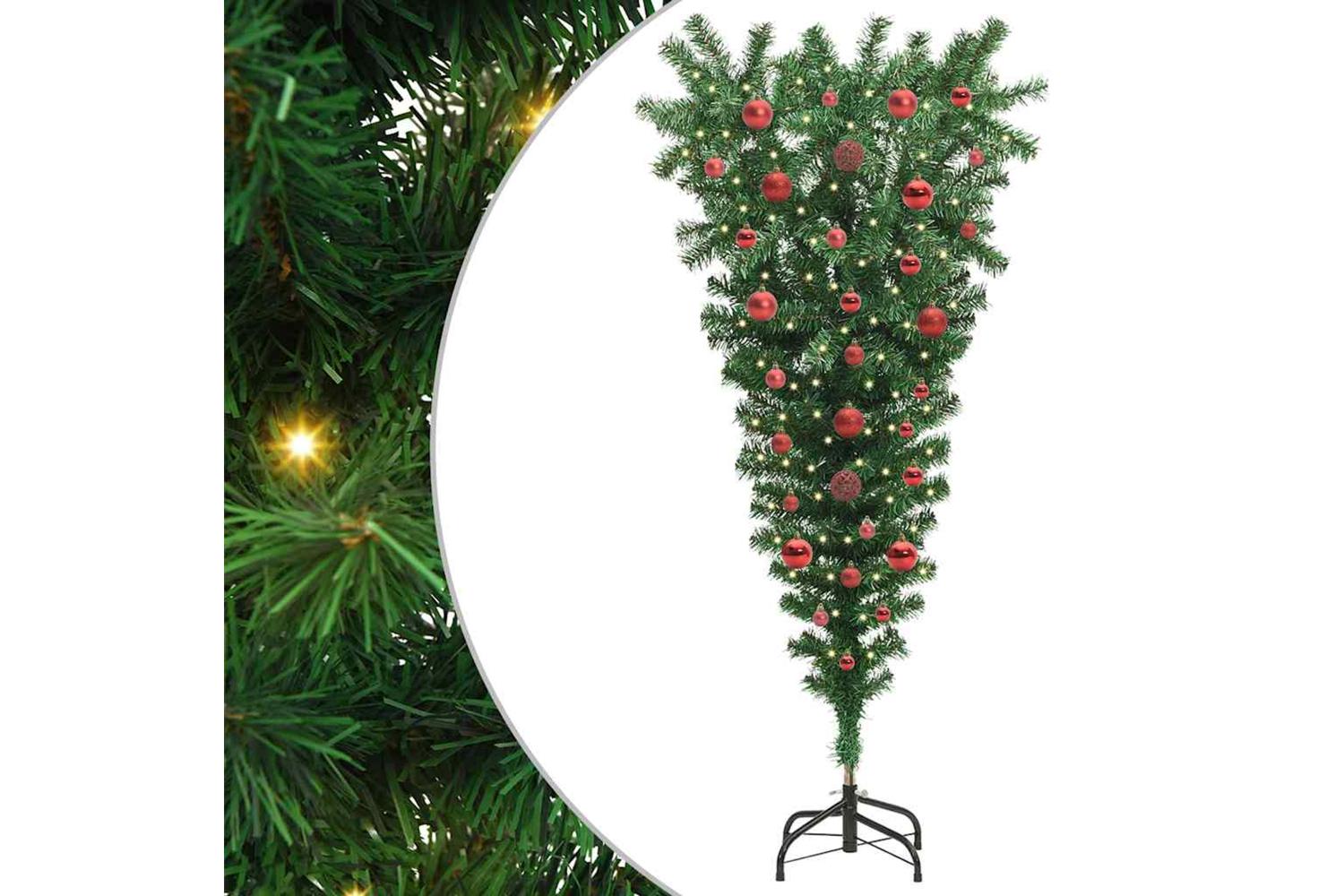 Vidaxl Upside-down Artificial Pre-lit Christmas Tree With Ball Set-2