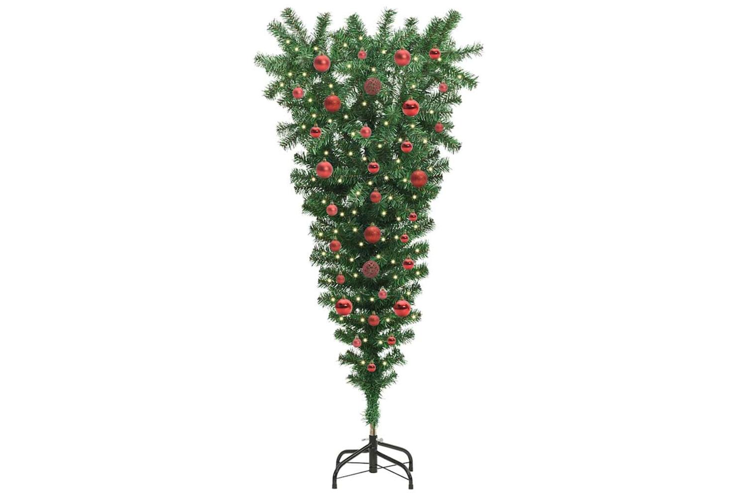Vidaxl Upside-down Artificial Pre-lit Christmas Tree With Ball Set-3