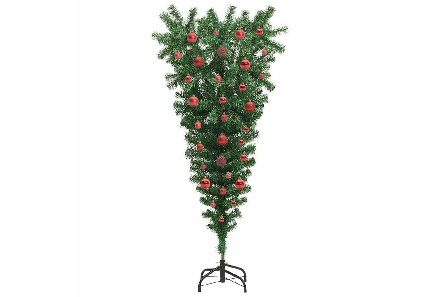 Vidaxl Upside-down Artificial Pre-lit Christmas Tree With Ball Set-4