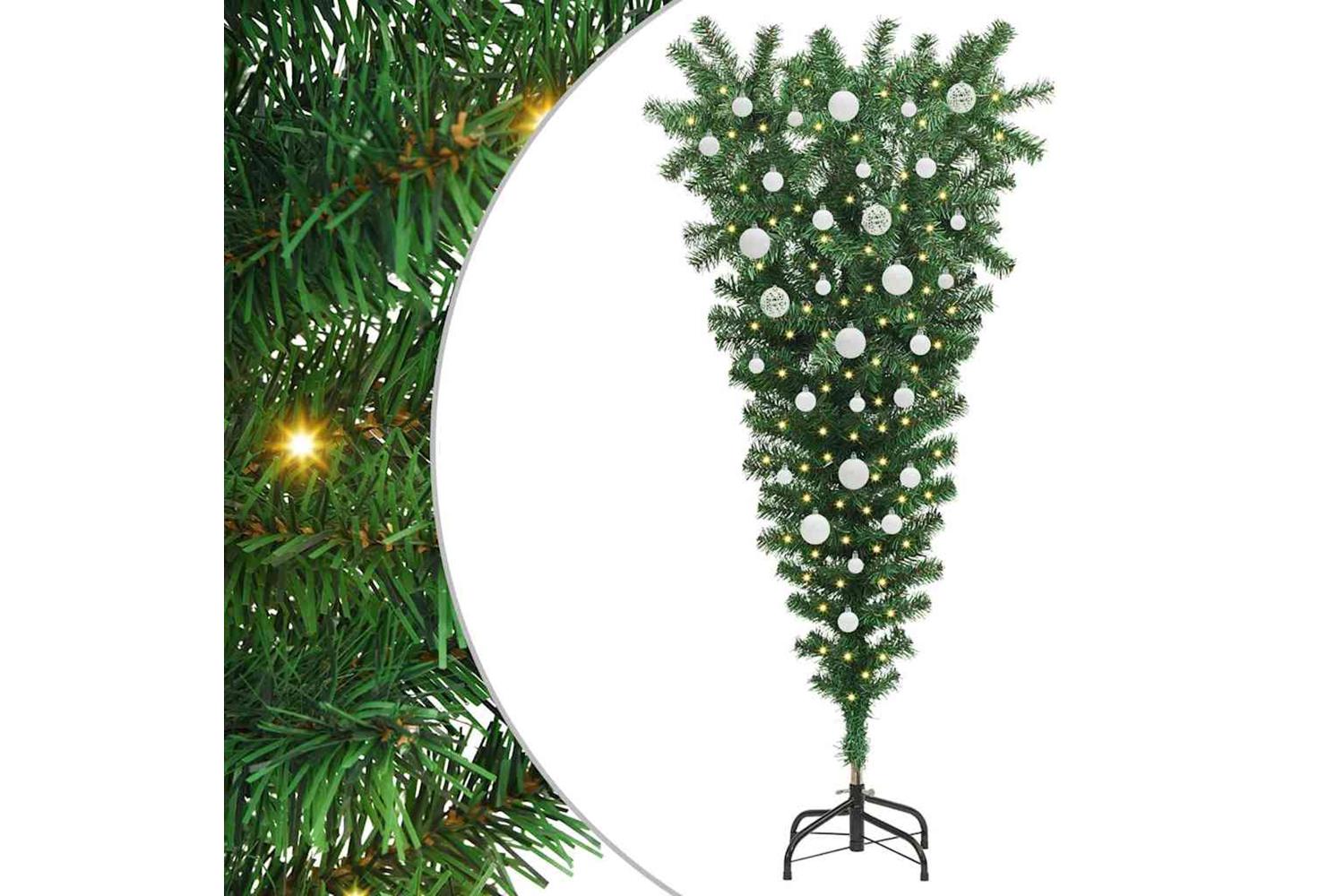 Vidaxl Upside-down Artificial Pre-lit Christmas Tree With Ball Set-2